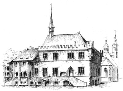 Old Town Hall in Göttingen, Southern Lower Saxony, Drawing by H. W. H. Mithoff 1869. Original Caption by Hector Wilhelm Heinrich Mithoff